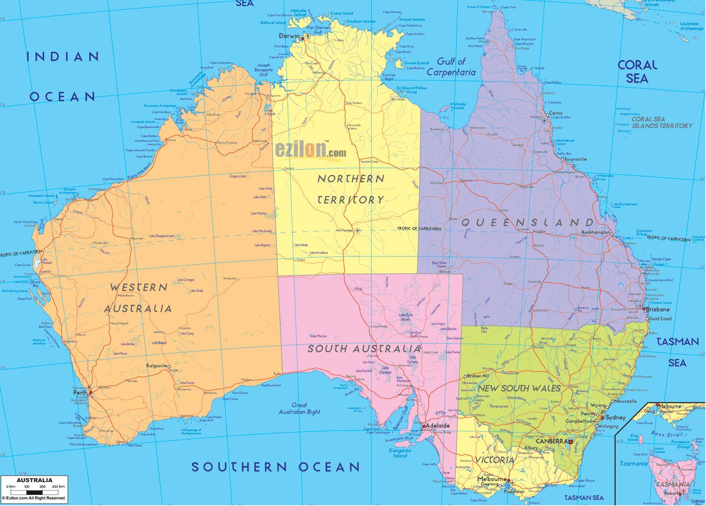 Australien politische Karte Politische Karte Australien (Australien und