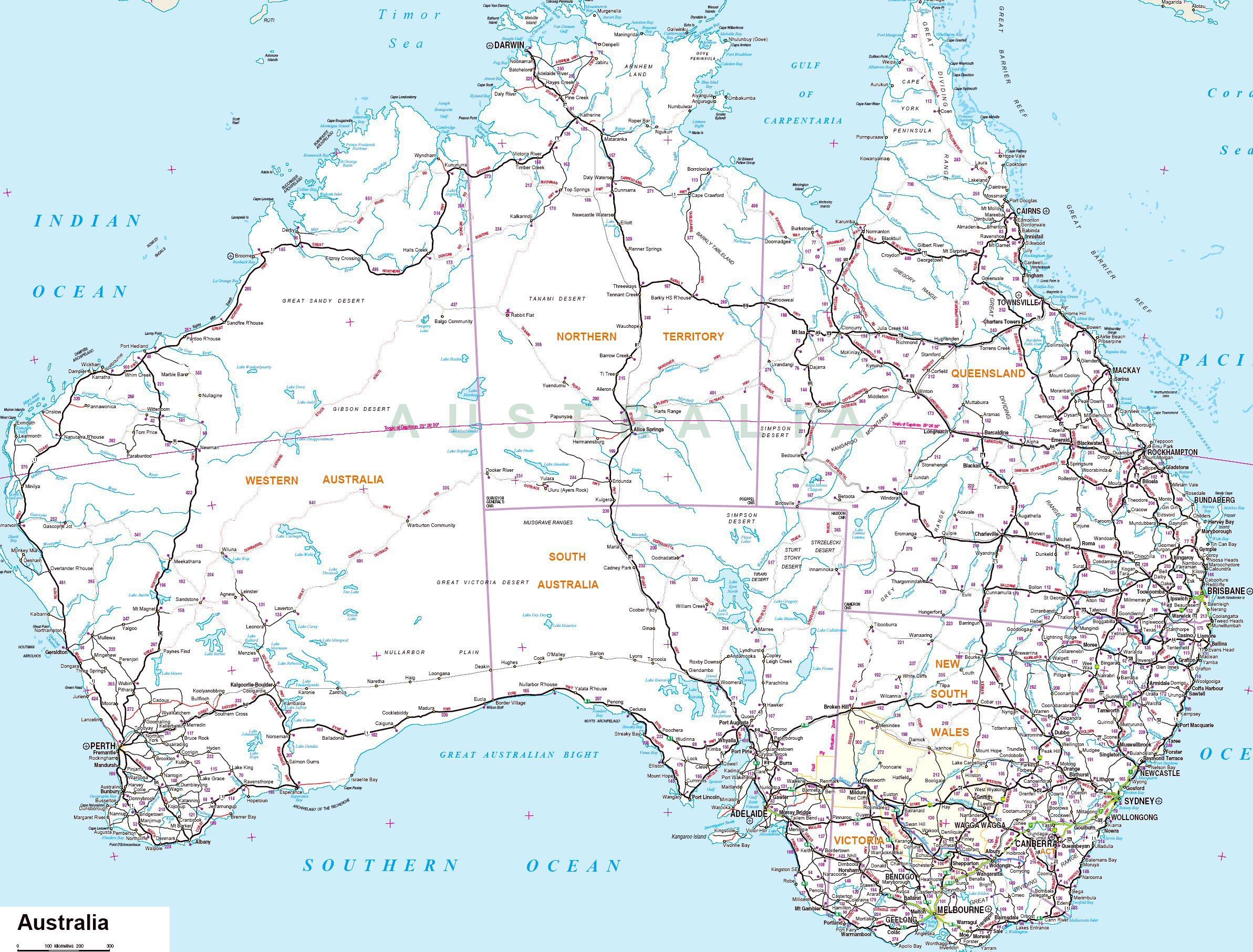 Stadten Australiens Landkarte Australien Landkarte Mit Stadten Australien Und Neuseeland Ozeanien