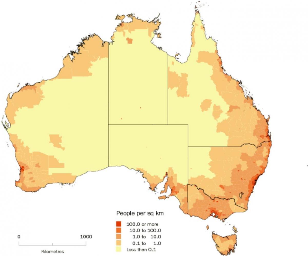 Australien Bev Lkerung Dichte Karte Bev Lkerung Karte Australien   Australien Bevölkerung Dichte Karte 