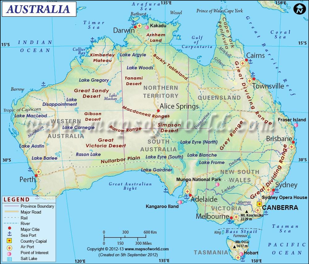 Karte von Australien mit Hauptstädten
