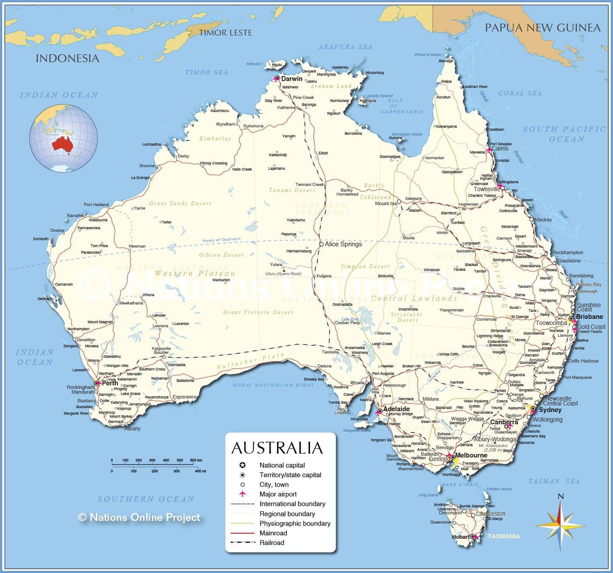 Flughäfen in Australien-map