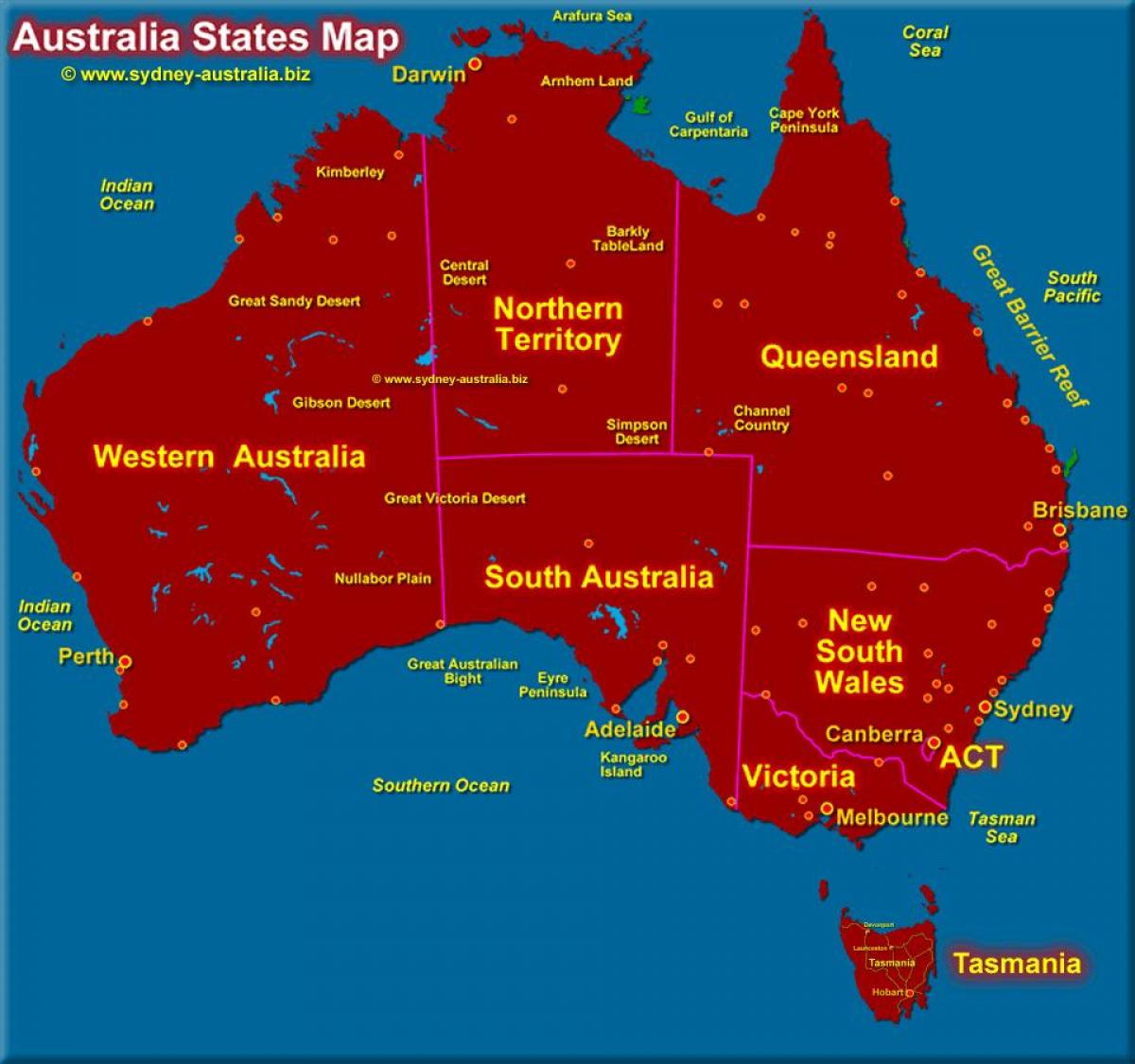 Karte von Australien mit Staaten - Australien Karte Mit Staaten