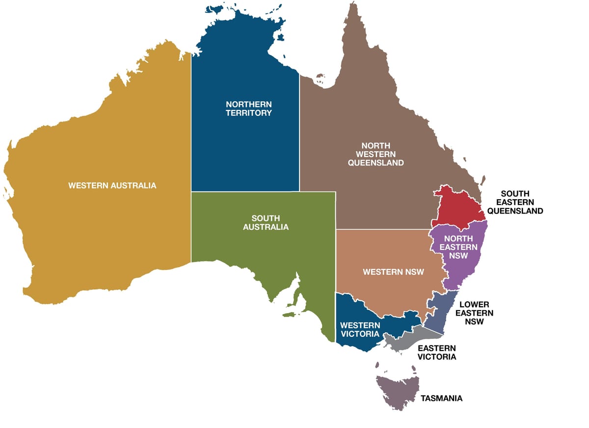 Landkarte Australien Regionen