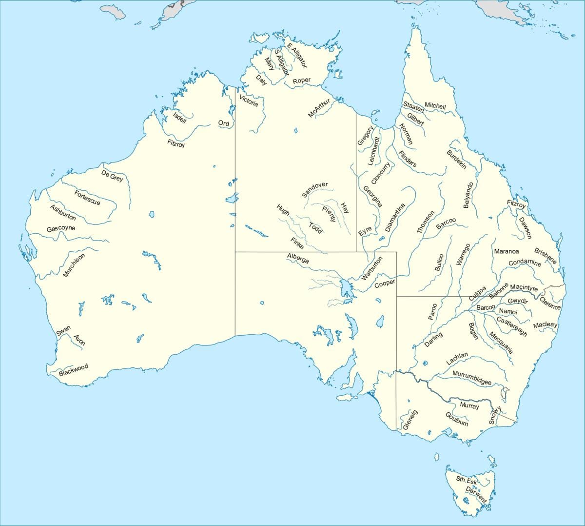 Flüsse in Australien-map