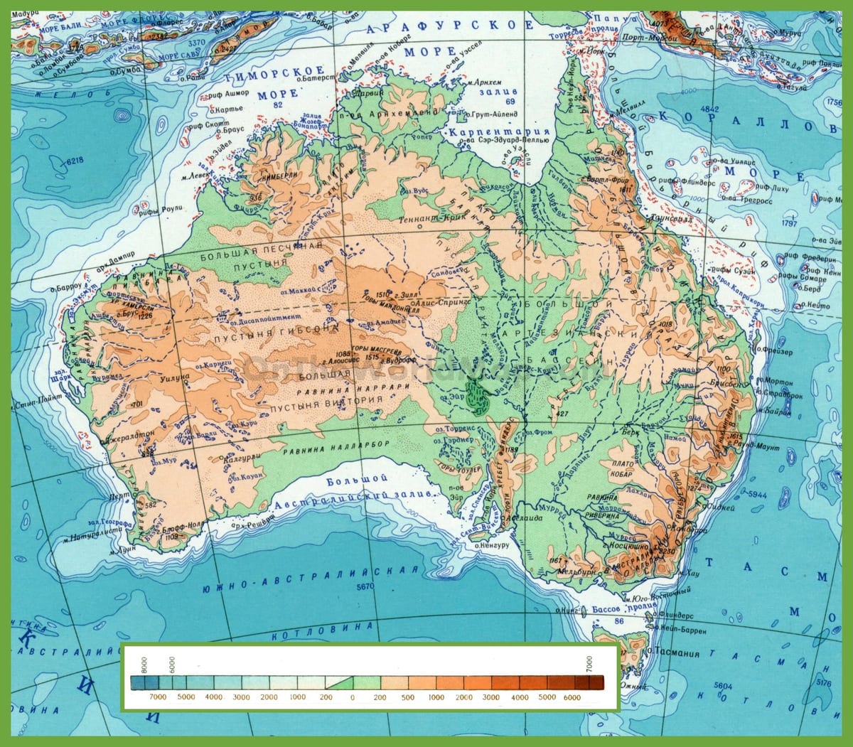 Karte von Australien mit Bergen