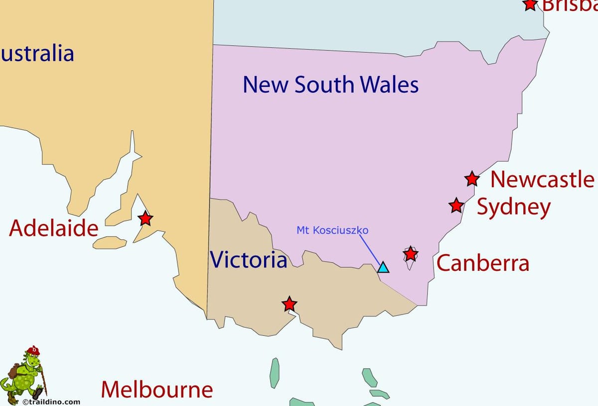 mount Kosciuszko auf einer Karte von Australien