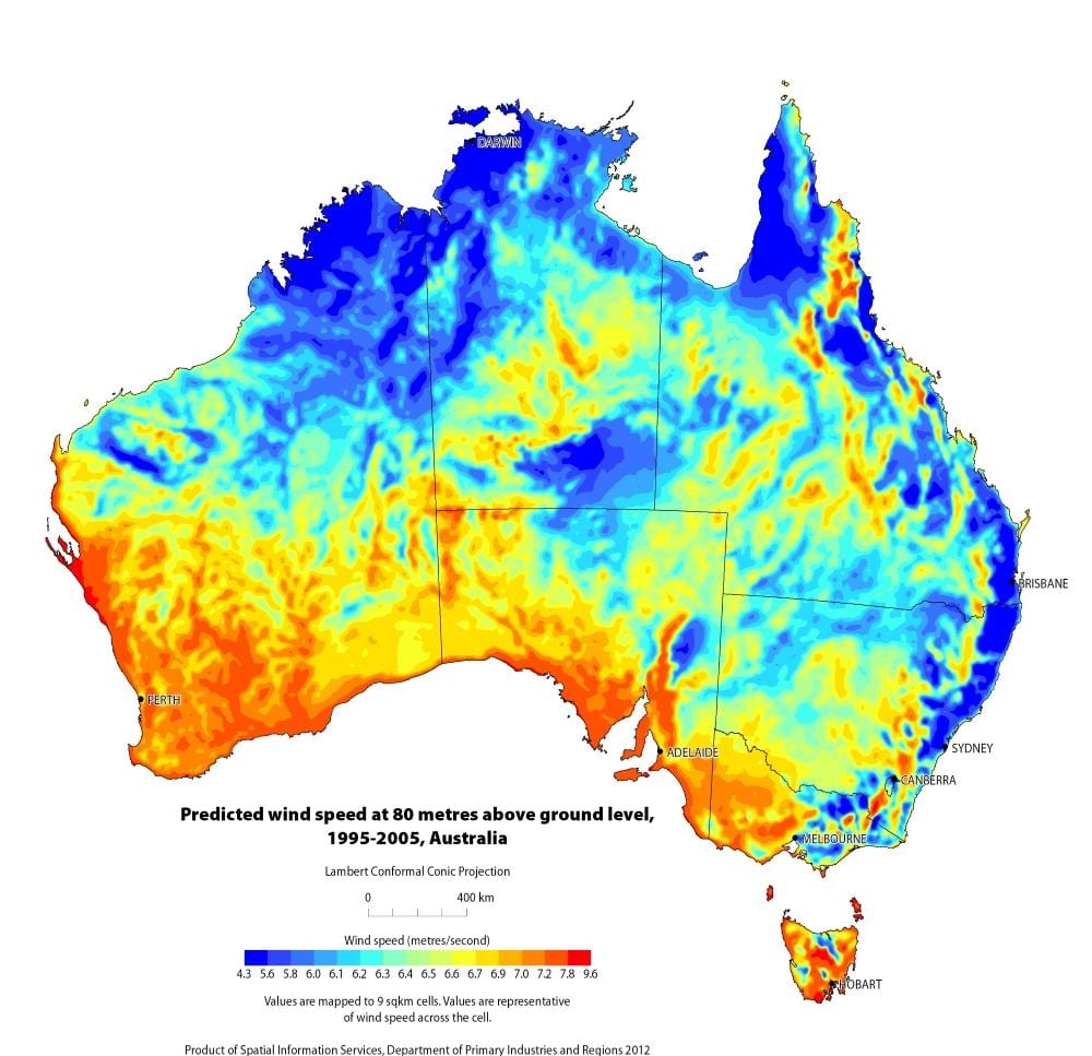 Karte von wind-Australien