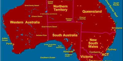 Karte von Australien zeigt Staaten